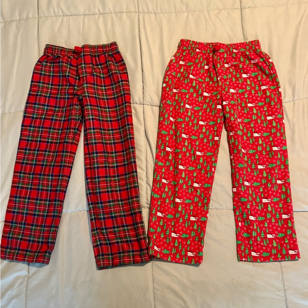Vineyard Vines Kids Flannel Pajama Pants- Red Plaid & Santa Xmas Tree- size 7